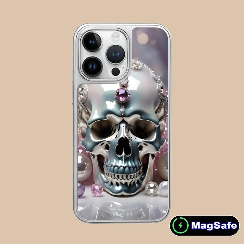 

Luxury Silver Skull Mobile Phone Case for iPhone 17 16 15 14 13 12 11 Air Pro Max Plus Magsafe Silver Plating Colorful Cover iPhone 11