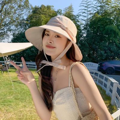 2025 New Hat Bow Solid Color Basin Hat Versatile Fashion Casual Bucket Hat Spring and Summer Sunshade Sun Protection