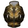 Tiger 3D Print Zip-Up Hoodie Youth Casual Loose Fit Winter Sweatshirt
