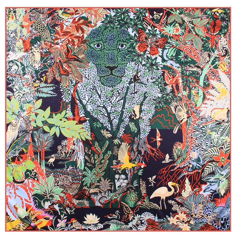 Manual Hand Rolled Twill Silk Scarf Women Timpani Print Square Scarves Echarpes Curled Foulards Femme Wrap Bandana Hijab 90CM