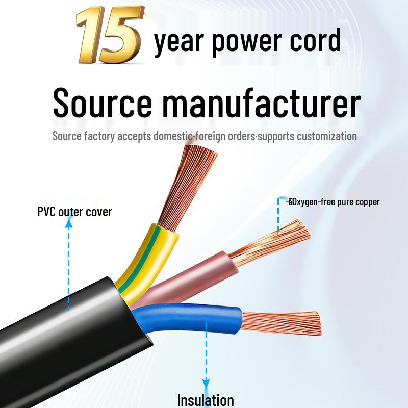 GB Three-Pin Pure Copper Power Cord C15 Cloverleaf, High-Temperature Resistant for Electric Steamer & Kettle