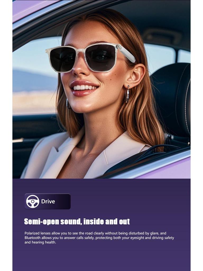 GS03 Polarized Bluetooth Smart Sunglasses: UV & Blue Light Protection, Music & Call Compatible, with Interchangeable Lenses