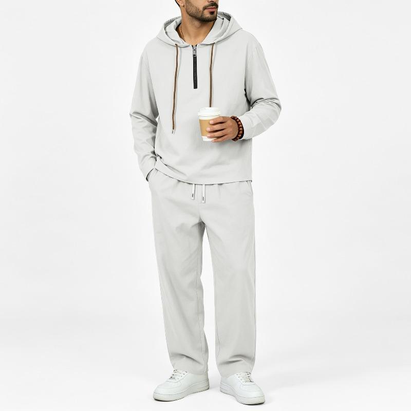 Men's Hooded Zip Linen Long Sleeve Pants Long Pants Matching Set Casual Everyday Outfit