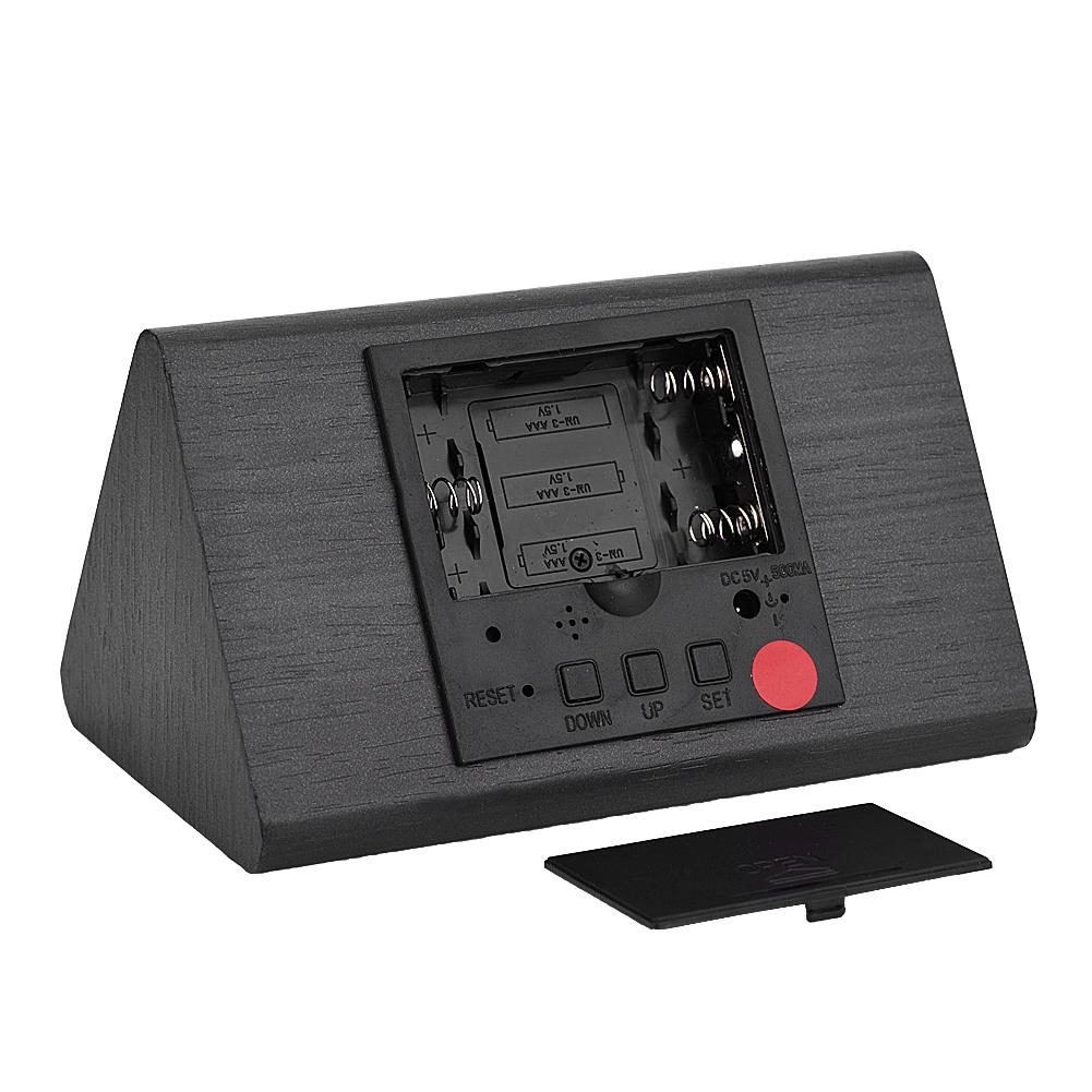 Wooden Electronic Digital Alarm Clock LED Display Temperature Time Voice Control Black Wood