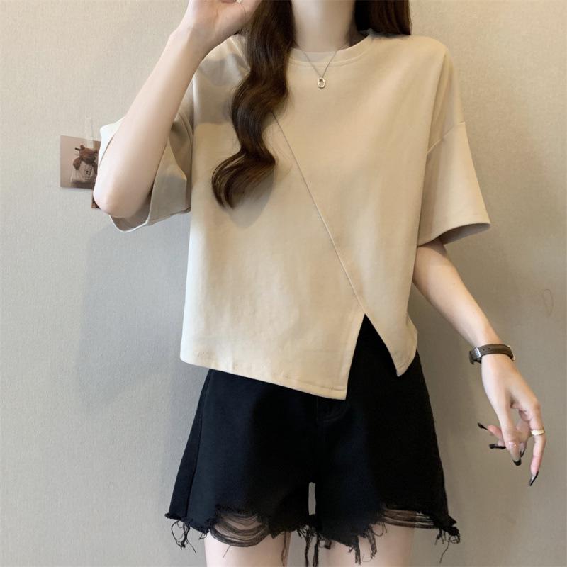 Hot Selling Summer 2026 Women s Loose Fit 240g Pure Cotton Short Sleeve T-shirt Extra Large хаки