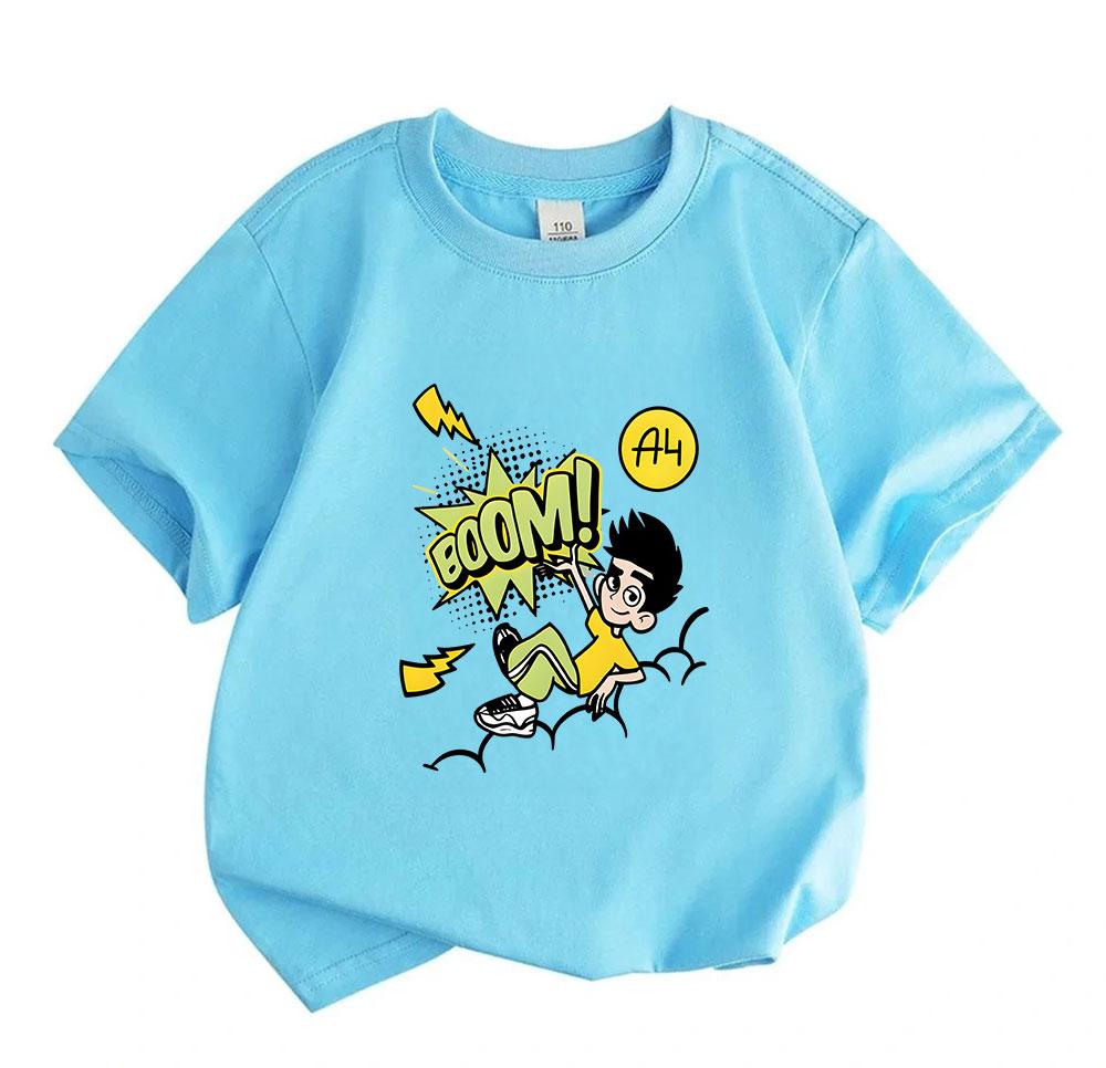 Kids Boys Girls 100% Cotton Crew Neck Short Sleeve T-Shirt, Cartoon Boom Comic Lightning Print Casual Soft Breathable Tee for Daily Outdoor Playwear S