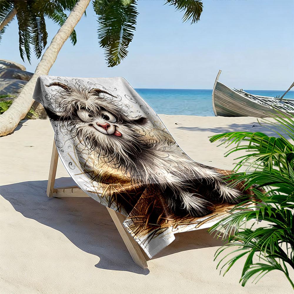 Skurrile flauschige Ziege. Strandtuch bedruckt, schnelltrocknend, geeignet für Reisen, Outdoor-Sport, Joggen, den Strand und Schwimmen, Geschenk