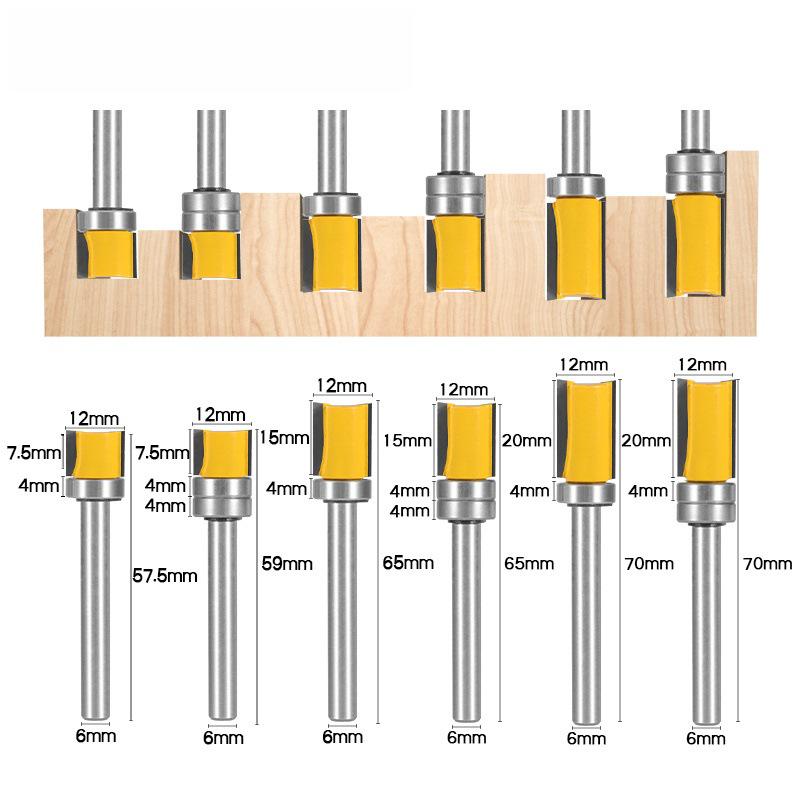 6-Pattern Guide Trim Router Bit with Bearing for Woodworking