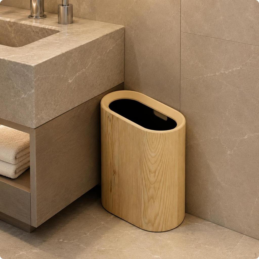 Waste Bin Narrow WoodGrain High Grain Trash Can Walnut