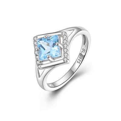 Gorgeous Natural Sky Blue Topaz Ring 925 Silver Elegant Light Luxury Women Anniversary & Party & Banquet Wear Gift