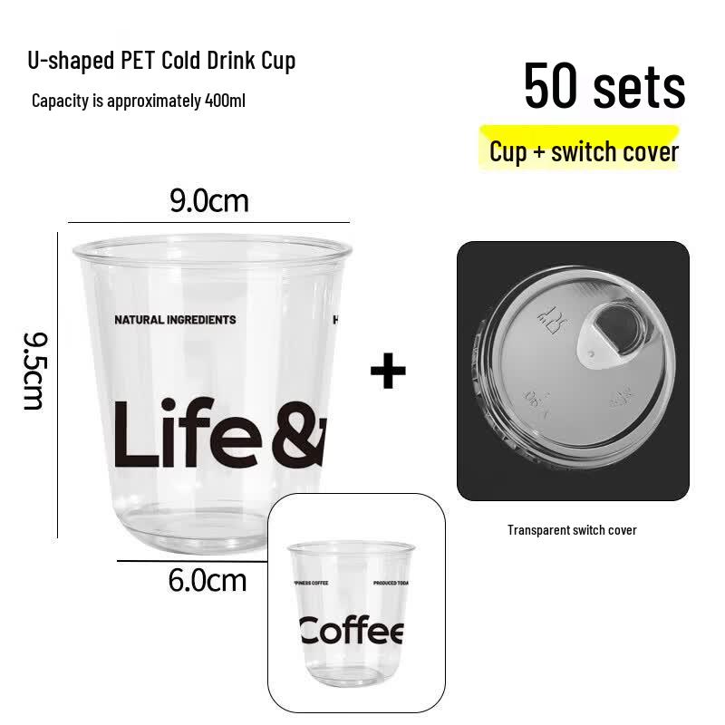 ONYLM 400ml Disposable Clear Plastic Cold Drink Cups with Flip Lids, 50 Sets