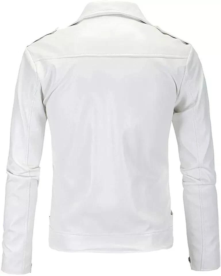 Genuine Lambskin Stylish Men's Jacket White Leather Handmade Classy Biker Soft