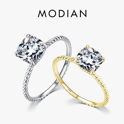 Modian 925 Sterling Silver Wedding Ring Luxury Square Cushion Cut CZ Finger Rings for Women Engagement Jewelry