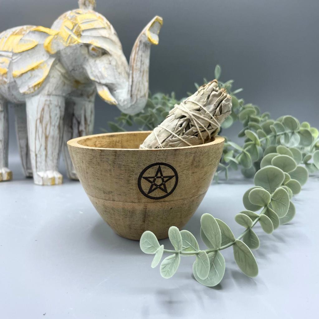 Smudge Bowl Wooden Pentagram Offering Bowl 11x7cm