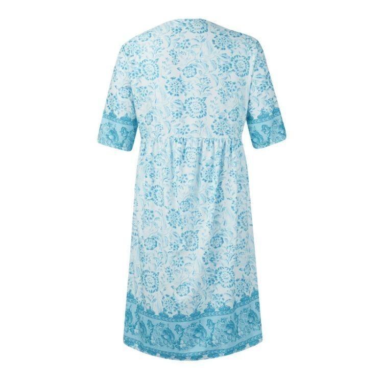 Floral Print Bohemian Maxi Dress Sexy V Neck Beach Party Short Sleeve Flowy Women