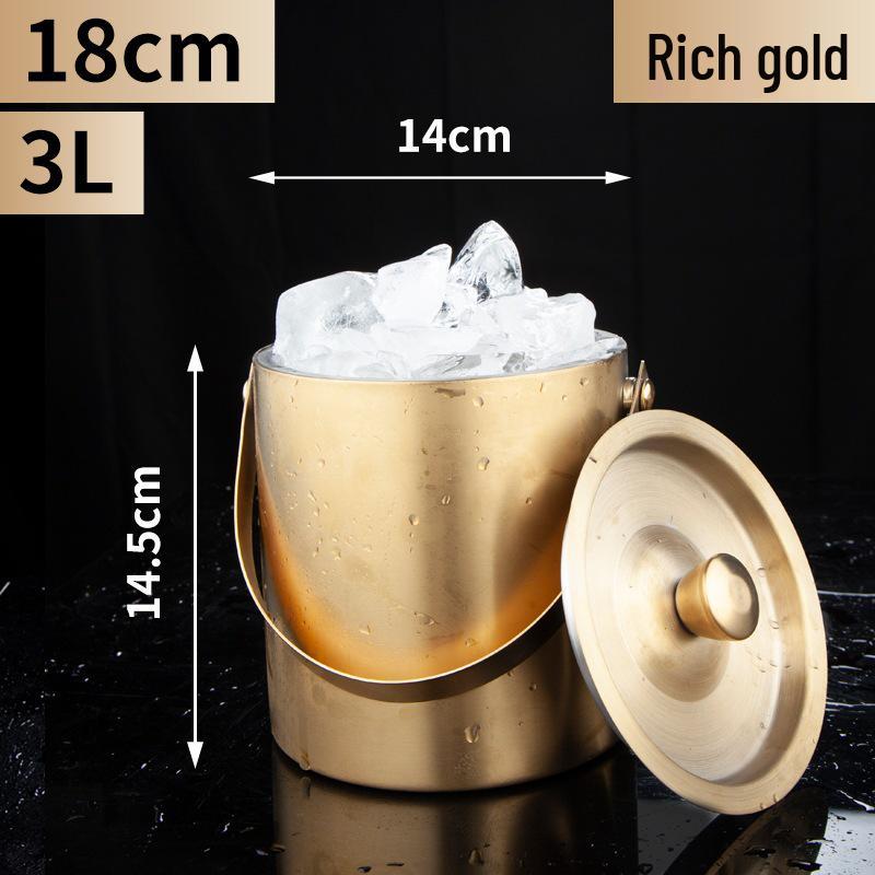 ChuanYue Gold Stainless Steel Double Layer Ice Bucket with Lid and Handle - 304 Internet Famous Beer Chiller