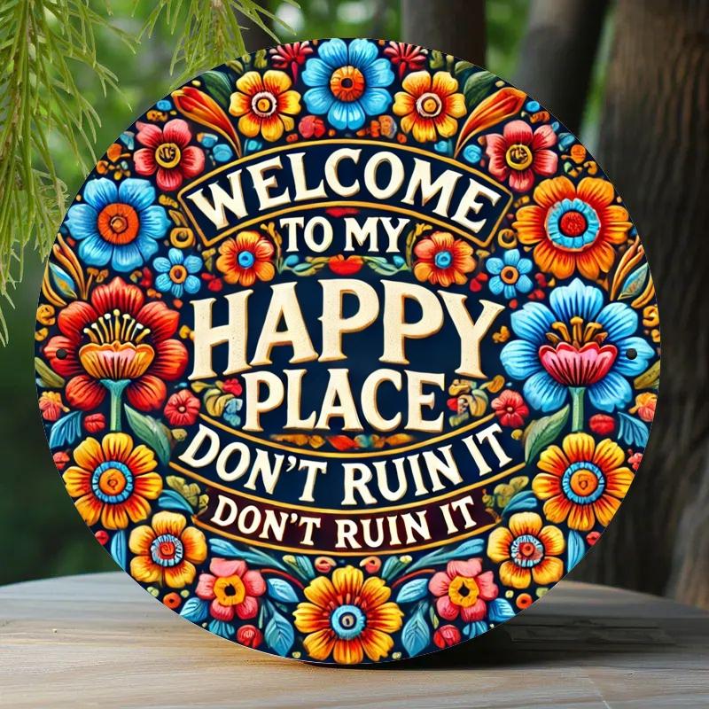 

2d Flat 20*20cm, Welcome To My Happy Place Circular Wooden Sign Durable, Easy To Hang Decoration, Suitable for Bedrooms, Kitchens, Restaurants 20*20cm