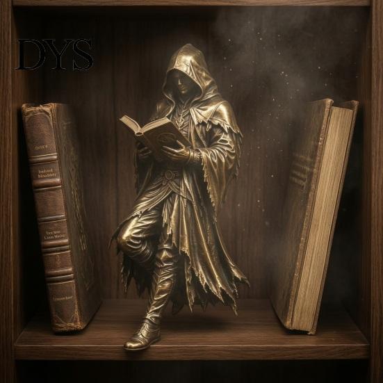 Creepy Tabletop Art Gothic Hooded Reaper Reading Book Resin Statue, Mystical Wizard Skull Figurine Spooky Sculpture Desktop Bookshelf Decor,