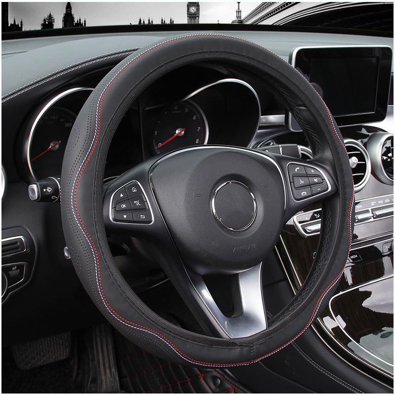 Breathable Fiber Leather Embossed Car Steering Wheel Cover For Universal Diameter 38cm For Auto Interior Accessories