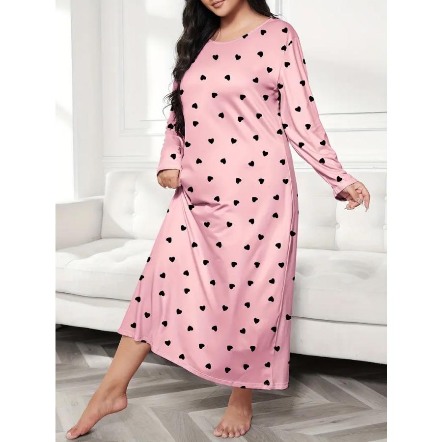Long Sleeve Butterfly Heart Leopard Print Sleeping Dresses Casual Women Drop Shoulder Oversized Long Sleepwear Dress