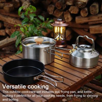 Camping Hiking Cookware Set Outdoor Portable Picnic Cookware Kit Stainless Steel Pot Frying Pan Kettle Set Travel