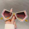 Luxury Crystal Shiny Shades Polygon Designer Gradient Women's Sunglasses Candy Color Decoration Ladies Sun Glasses