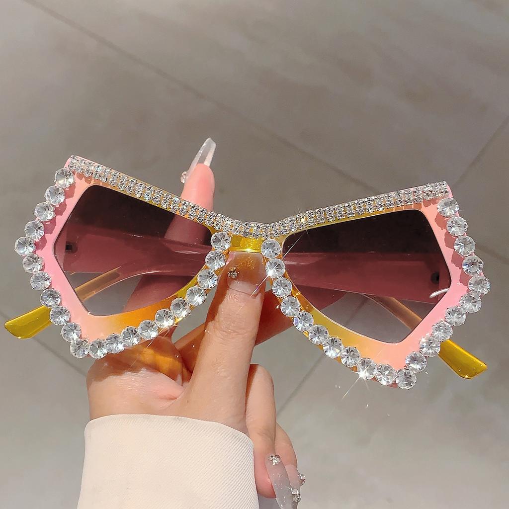 Luxury Crystal Shiny Shades Polygon Designer Gradient Women's Sunglasses Candy Color Decoration Ladies Sun Glasses