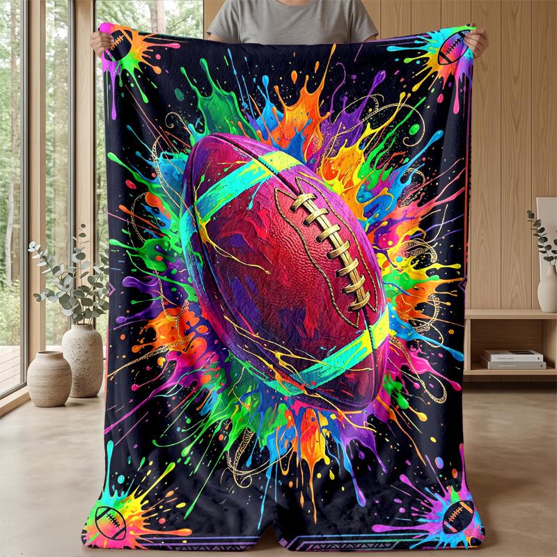 Colorful Football Artwork Blanket Personalized Name Flannel Blanket Soft Cozy Plush Throw for Sofa Bed Lightweight Home Decor
