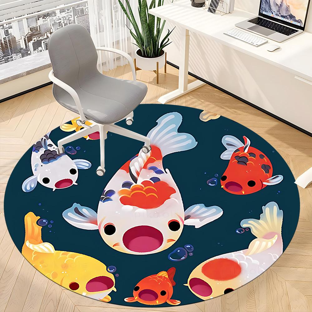 1pc Koi Pond Office Round Area Rug, Under Office Chairs Bedroom Living Room Home Decor, Room Deco
