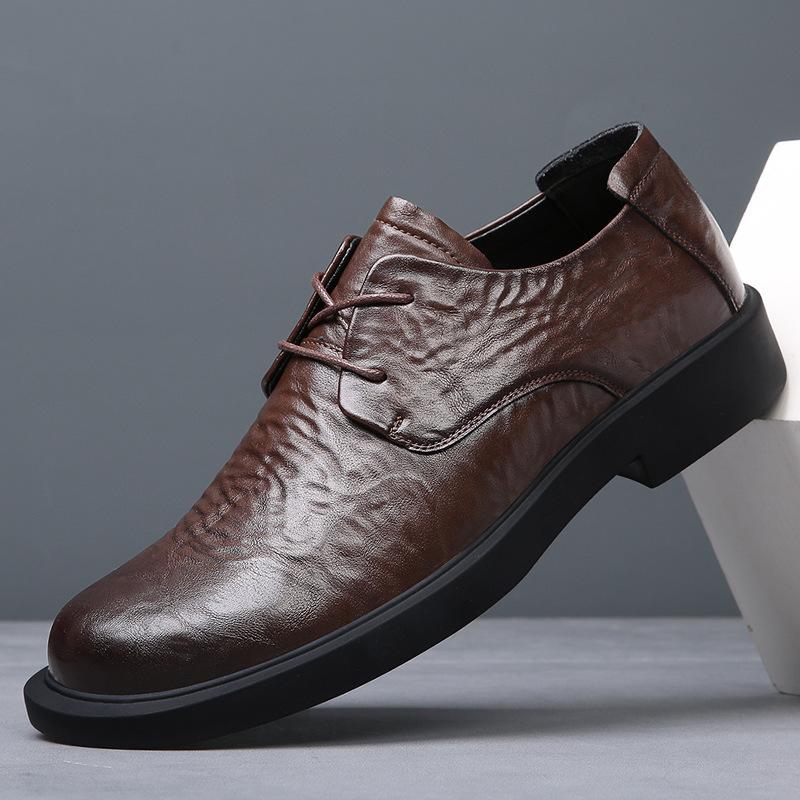 

Мужская обувь весна 2025 дышащая новая трендовая повседневная обувь на платформе британские деловые мужские туфли с большой головой из натуральной кожи 44 темно-коричневого