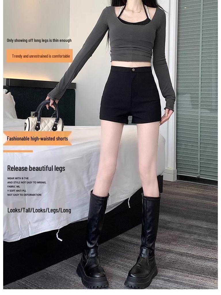 Women's High-Waisted Black Hot Pants - Summer 2024 Versatile Style