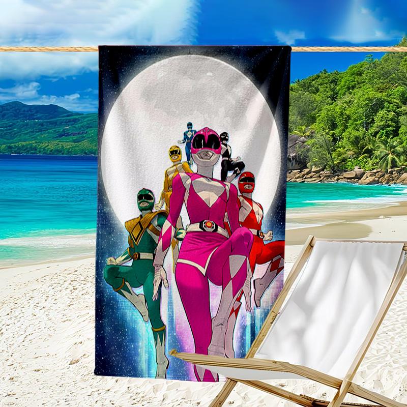 1pc Mighty Morphin Power Rangers1 Beach Towel, Beach and Seaside Swimming Pool Equipment, Fashion Pattern, Rectangular, Travel Essentials