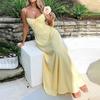 European and American Women's Clothing New Temperament Lace-up A Solid Color Long Suspender Dress