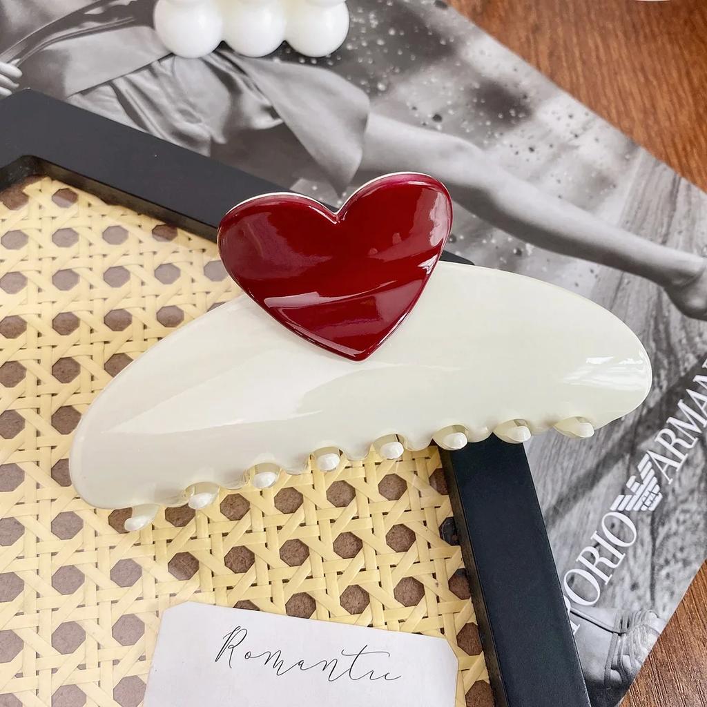 New Candy Color Love Heart 5.11" Big Size Hair Claw Clips for Women Girls Elegant Geometric Plastic Spring Summer Headwear Gift