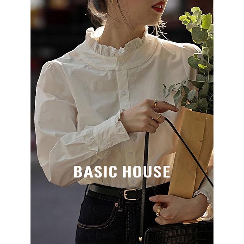 Basic House Women s French Lace Collar Shirt S