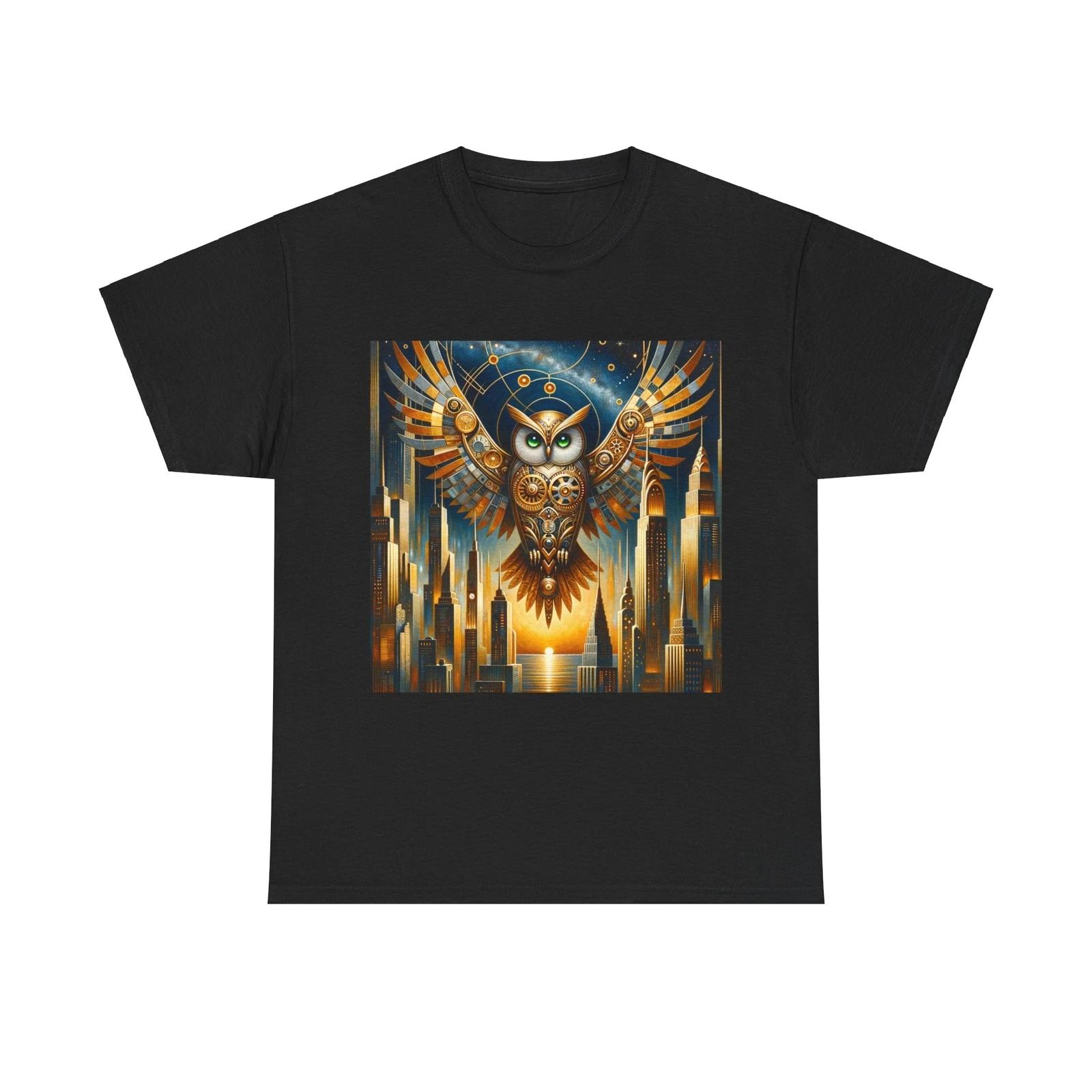 

Unisex Adult T Shirt Art Deco Clockwork Owl Metropolis Print Retro Style Animal S