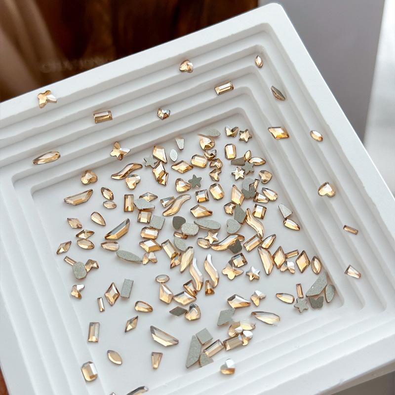 50Pcs Champagne Nail Art Rhinestone 1-6Mm Flatback Glass Crystal Gems Hotfix Nail Diamond Mixed Sizes Nail Charms