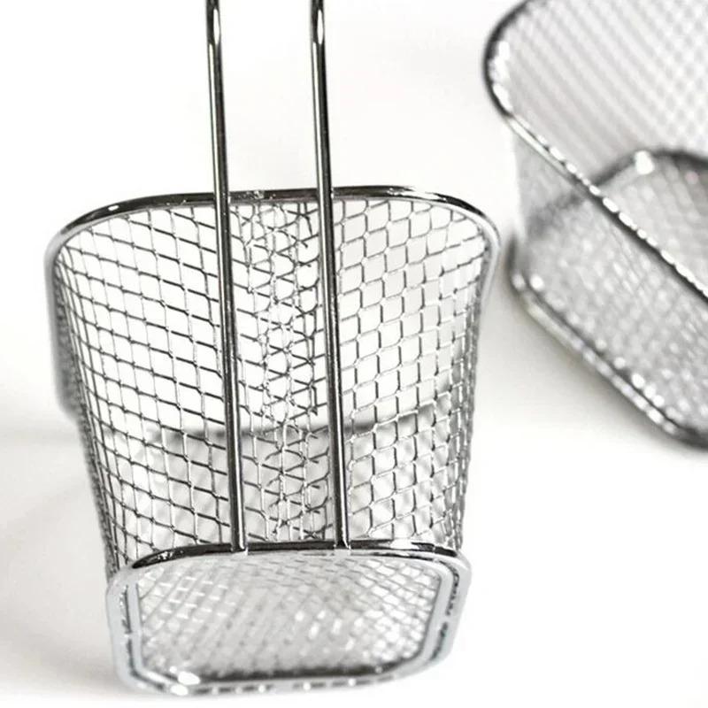 French Fries Basket Portable Stainless Steel Chips Mini Frying Basket Strainer Fryer Kitchen Cooking Basket Colander Accessories