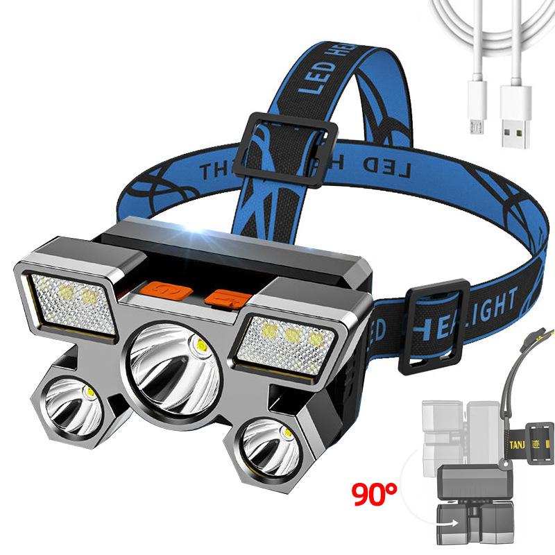 5 LED Headlamp with 18650 Battery USB Rechargeable Strong Light Super Bright Head-Mounted Flashlight Night Fishing Headlight Outdoor Camping Headlight