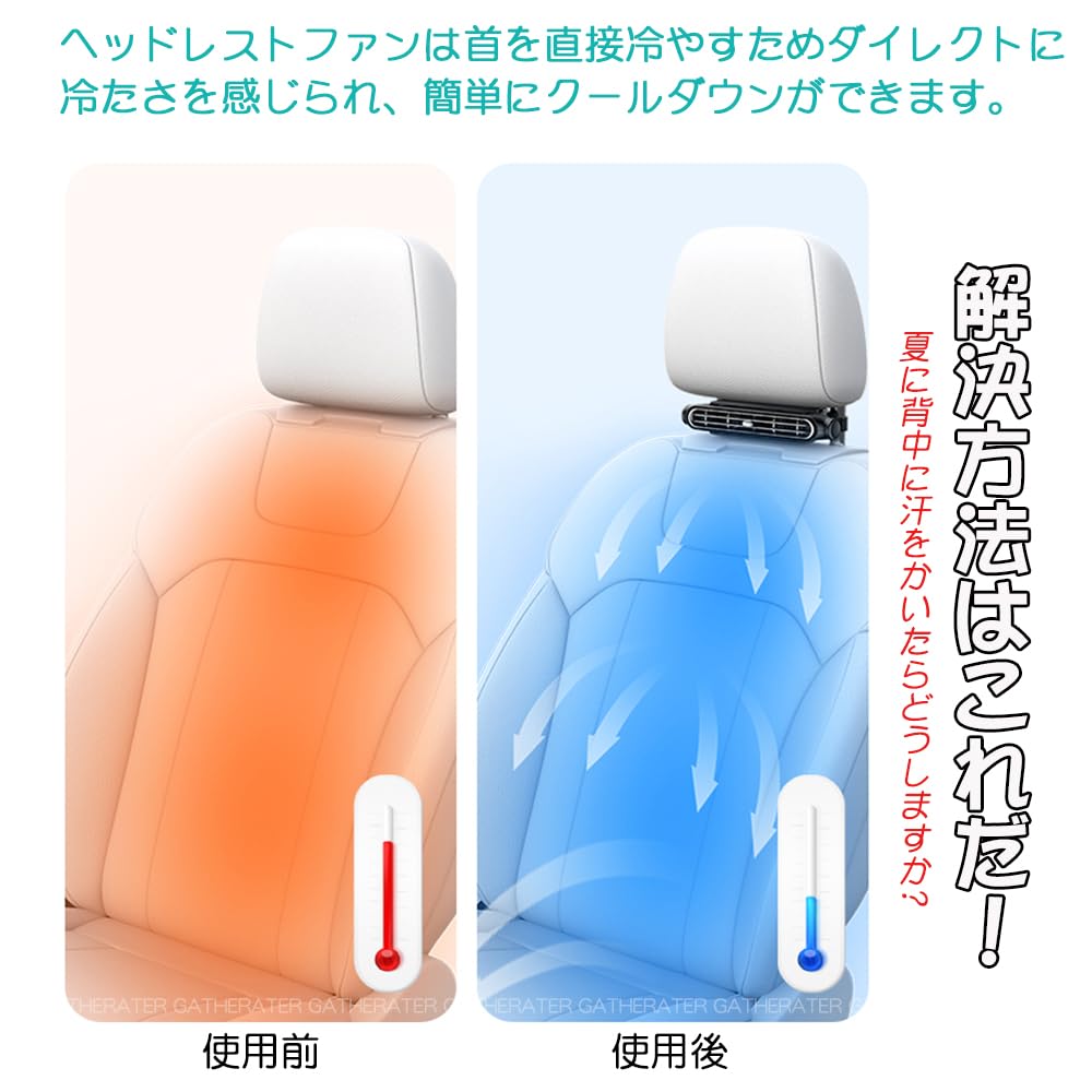 for Summer 3000mAh GATHERATER Car Seat Headrest USB Airflow Quiet and Rear Seat Air Car Headrest Refreshes Eliminates Improves Air Easy Perfect for