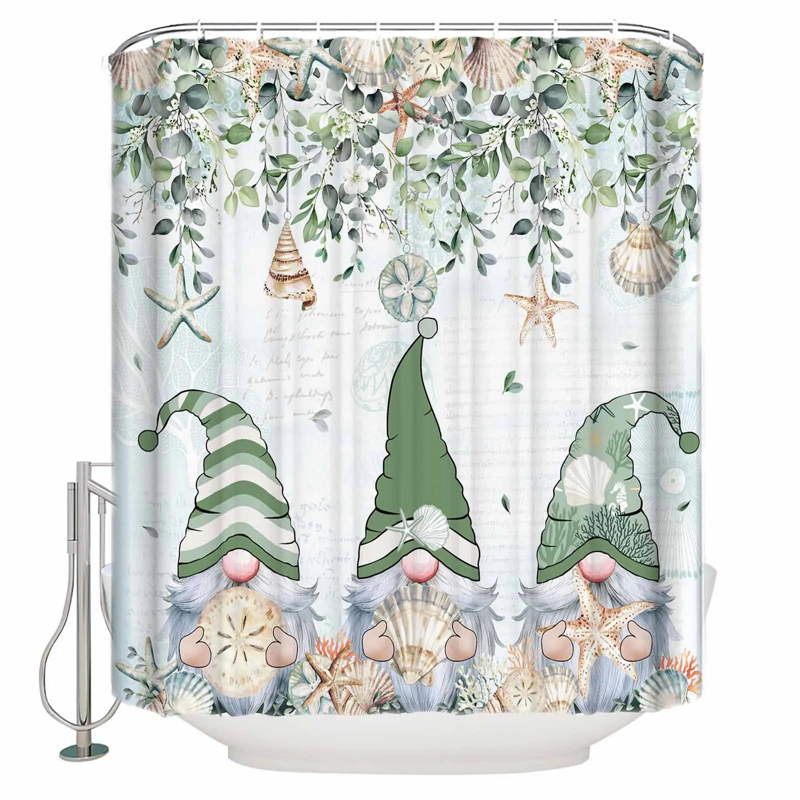 Summer Shell Ocean Gnome Leaves Shower Curtains Waterproof Bath Curtains Home Decor Modern Luxury Bathroom Curtain W60H190(CM)-1 Pcs