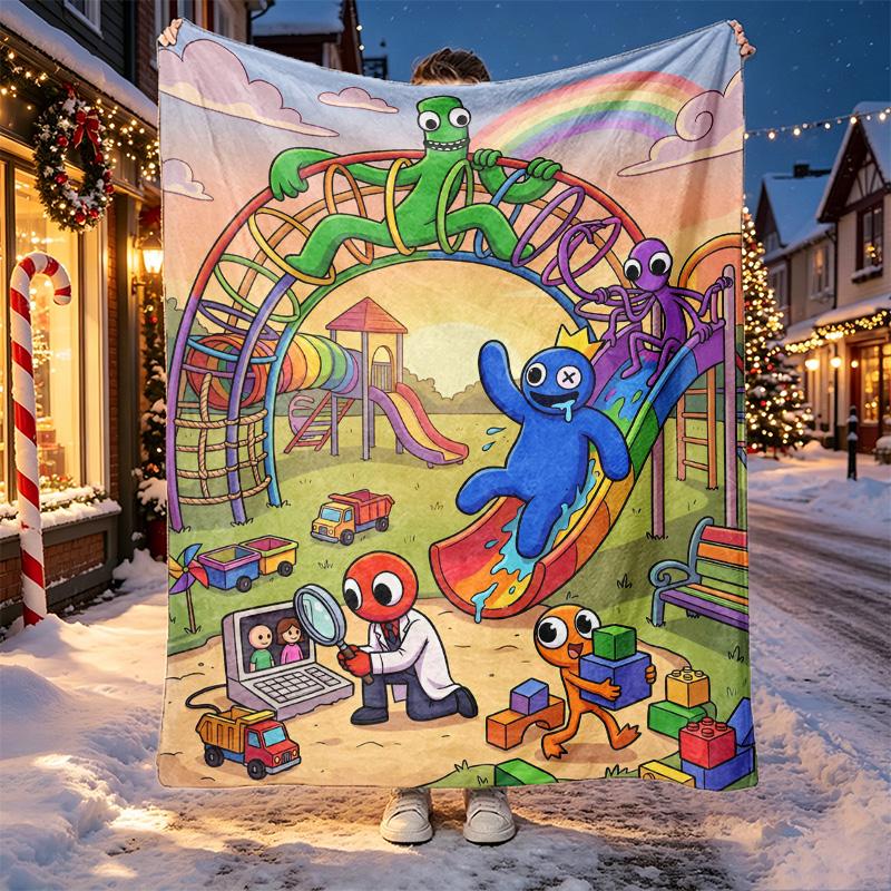 Game Rainbow Friends Pattern Blanket for Home Decoration, Bed, Sofa, Car Travel, Camping, Suitable for All Seasons, Birthday Christmas Gift