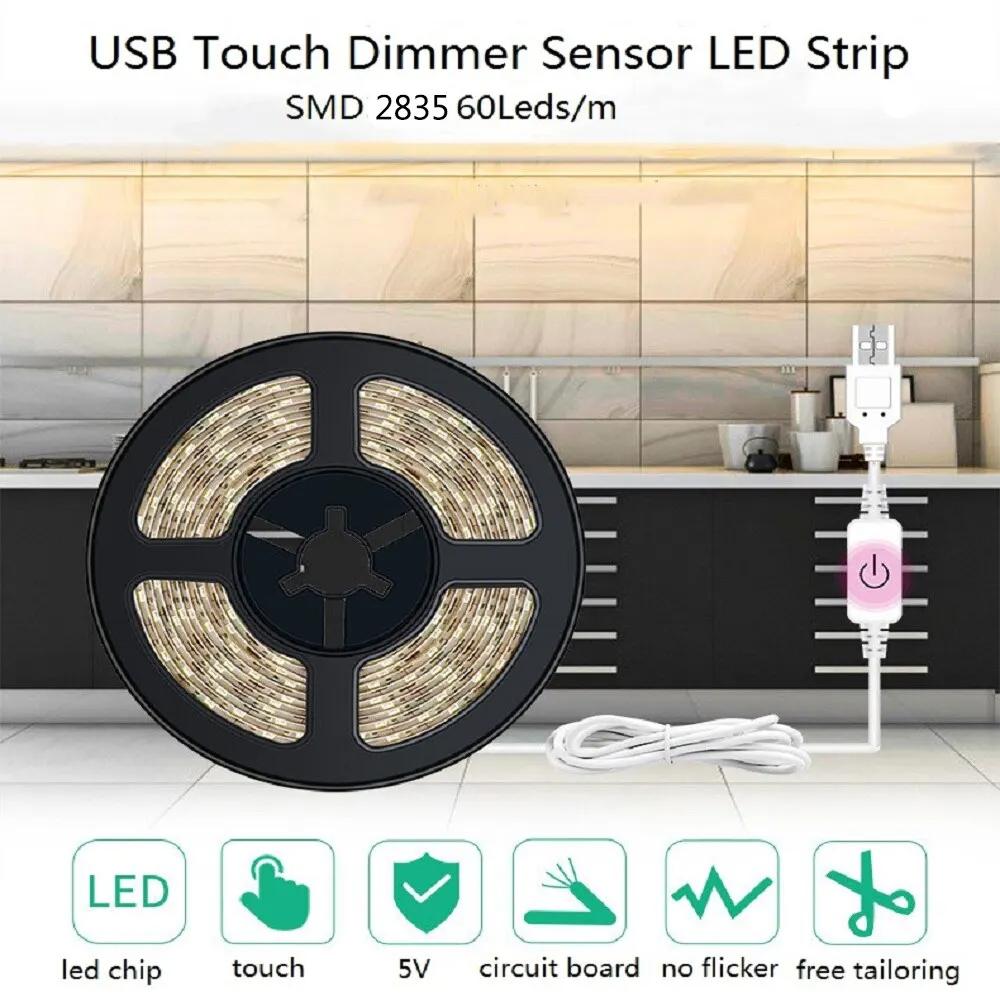 Led Strip Lights Touch Switch Dimmer USB DC5V 30LEDs/m 2835 Flexible Lights Tape Ribbon For Room Kitchen Cabinet Lighting Decor
