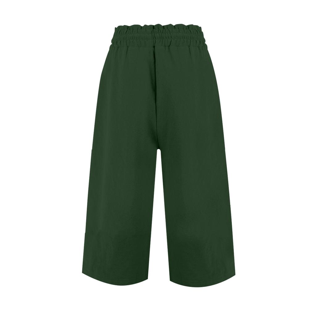 Women's Square Pocket Elastic Waist Cropped Pants Casual Cotton And Linen Pants