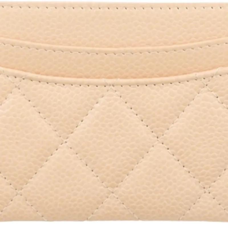 CHANEL  diamond pattern  grain embossed cowhide  card holder  female style  beige