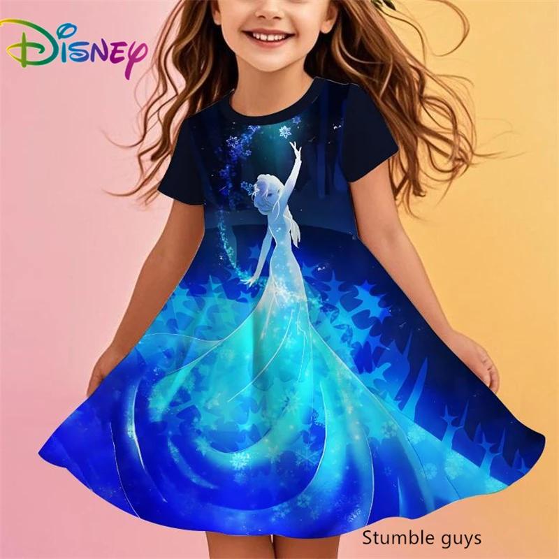 Disney Frozen Princess Elsa Girls Summer Dress Anime Kids Dresses Clothes Skirt Fashion Casual Outfit