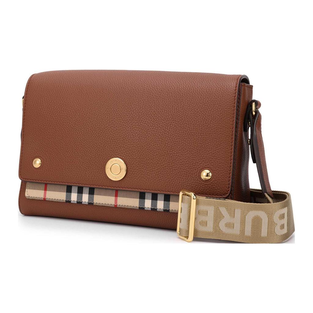 Burberry Vintage kostkovaná crossbody taška s koženými detaily, zlatými doplňky a popruhem s logem pro každodenní použití