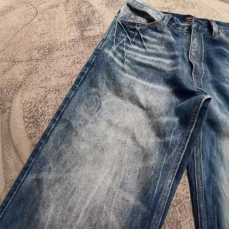 Unisex Retro Tmavě modré roztrhané džíny se širokými nohavicemi a motivem prasklého blesku