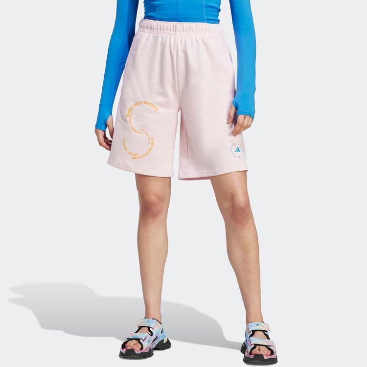 Adidas Logo Print Elastic Waist Straight Regular Shorts Women Shorts Pink HS4247