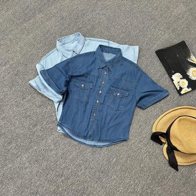 Denim Shirt Women's Short-sleeved Top Spring and Summer New  Casual Fashion Versatile Blue Shirt